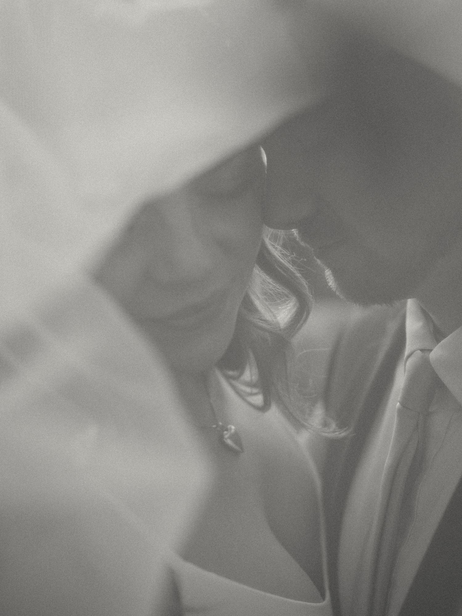 Abstract black and white photograph showing soft, blurred organic shapes with gentle gradients and curves.