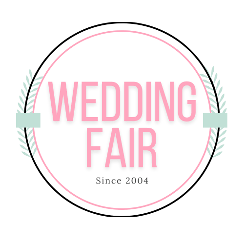 Pink and mint green circular wedding fair logo design established in 2004.