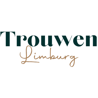 Elegant logo design for Trouwen Limburg in dark green and gold text.