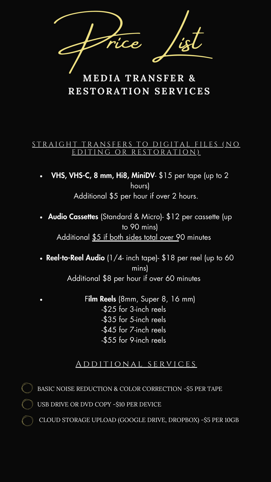 video transfer price listing