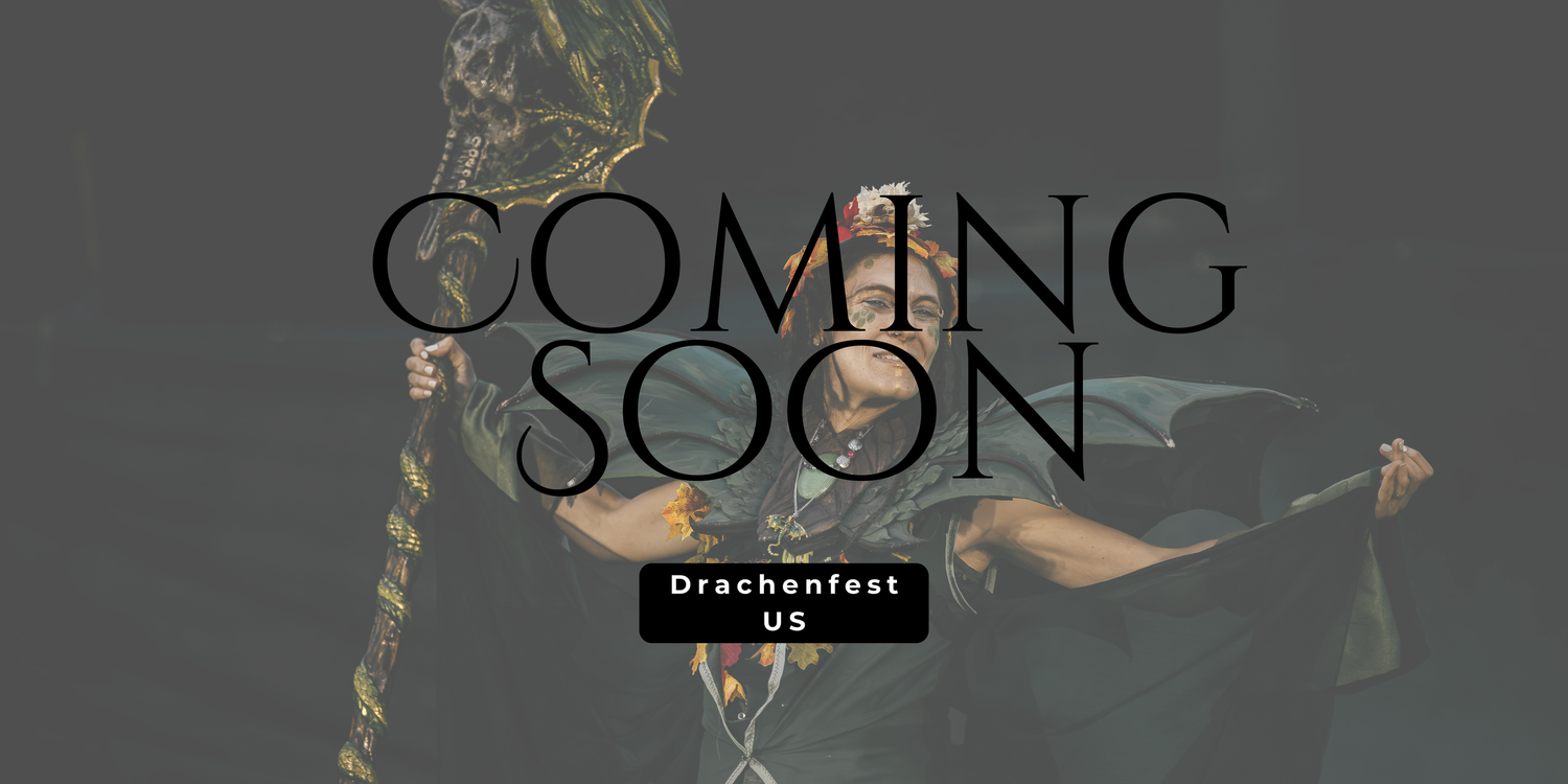 Coming Soon banner for Drachenfest US featuring dramatic dark fantasy performers in costume.