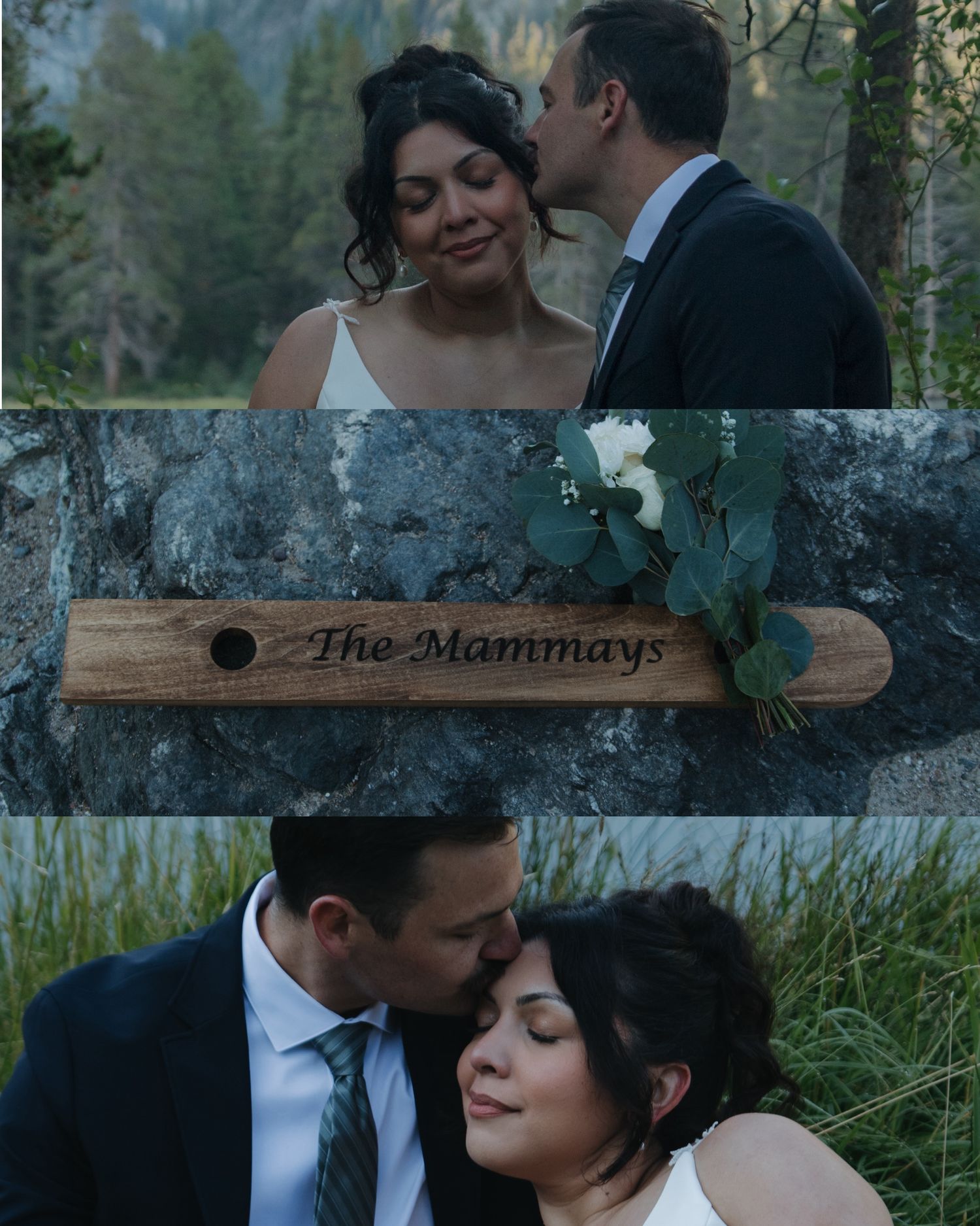 An intimate wedding moment captured against a scenic mountain lake backdrop.