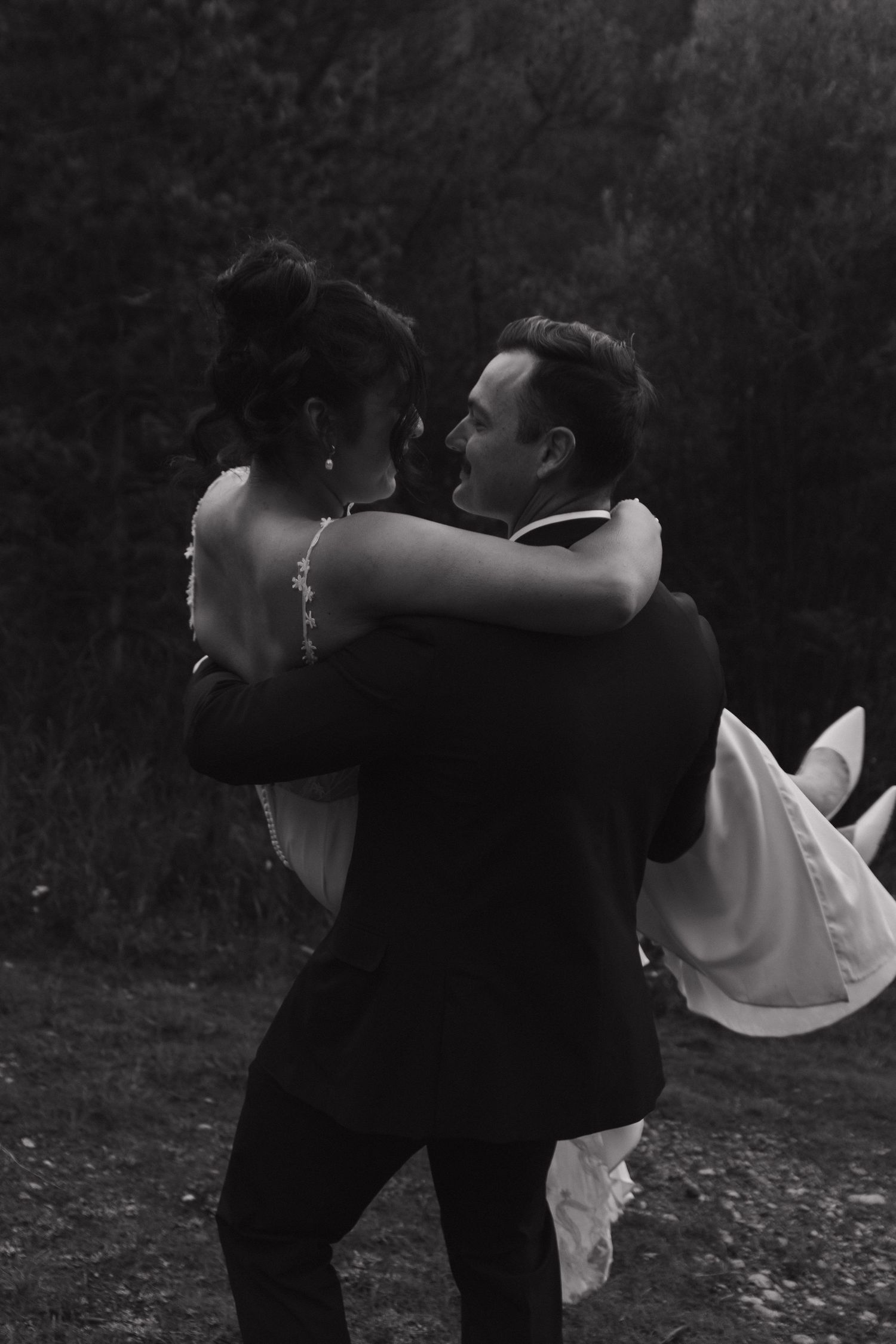 A romantic black and white wedding dance sequence.