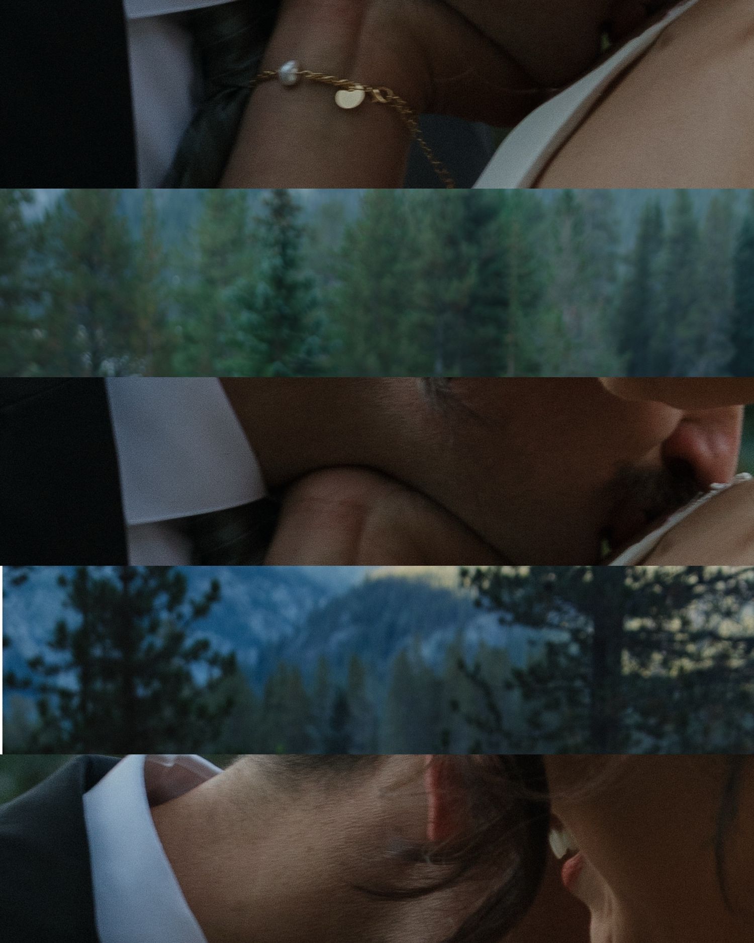 An artistic close-up wedding photo capturing an intimate moment between the couple.