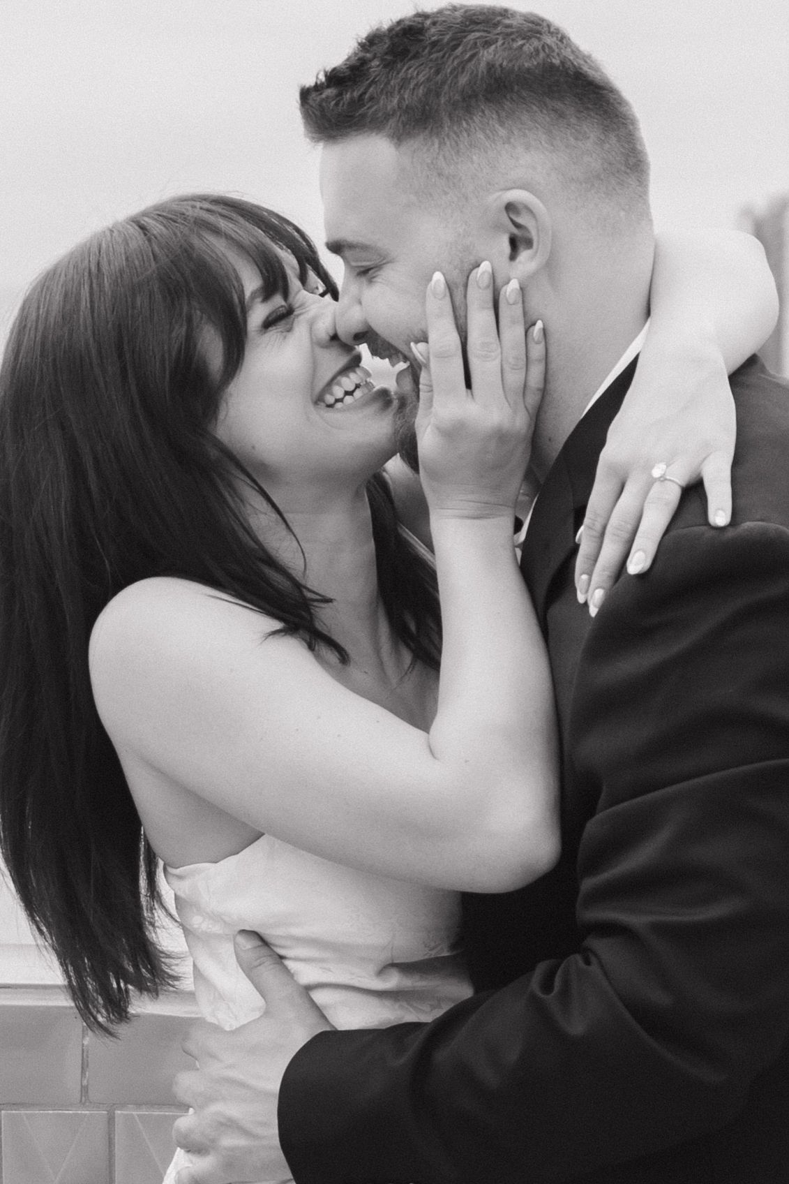Series of romantic wedding photos showing tender moments between newlyweds.