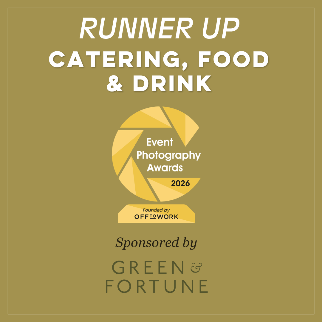 Runner Up award graphic for Catering, Food & Drink at the 2026 Event Photography Awards, sponsored by Green & Fortune.