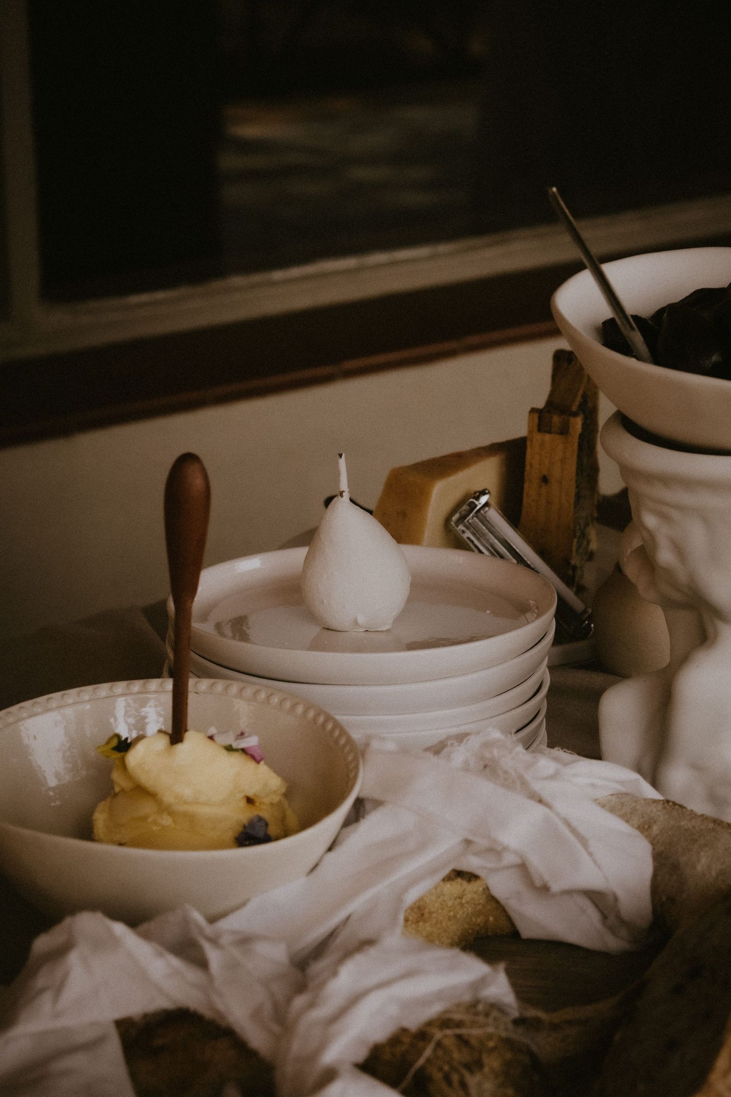 Harvest table wedding food with butter