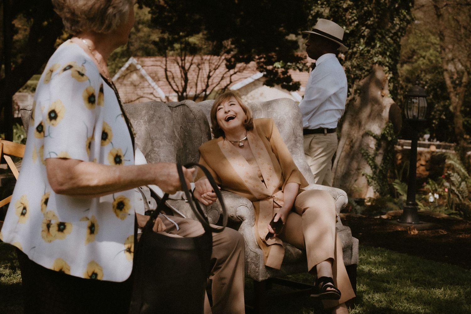Wedding guest laughing