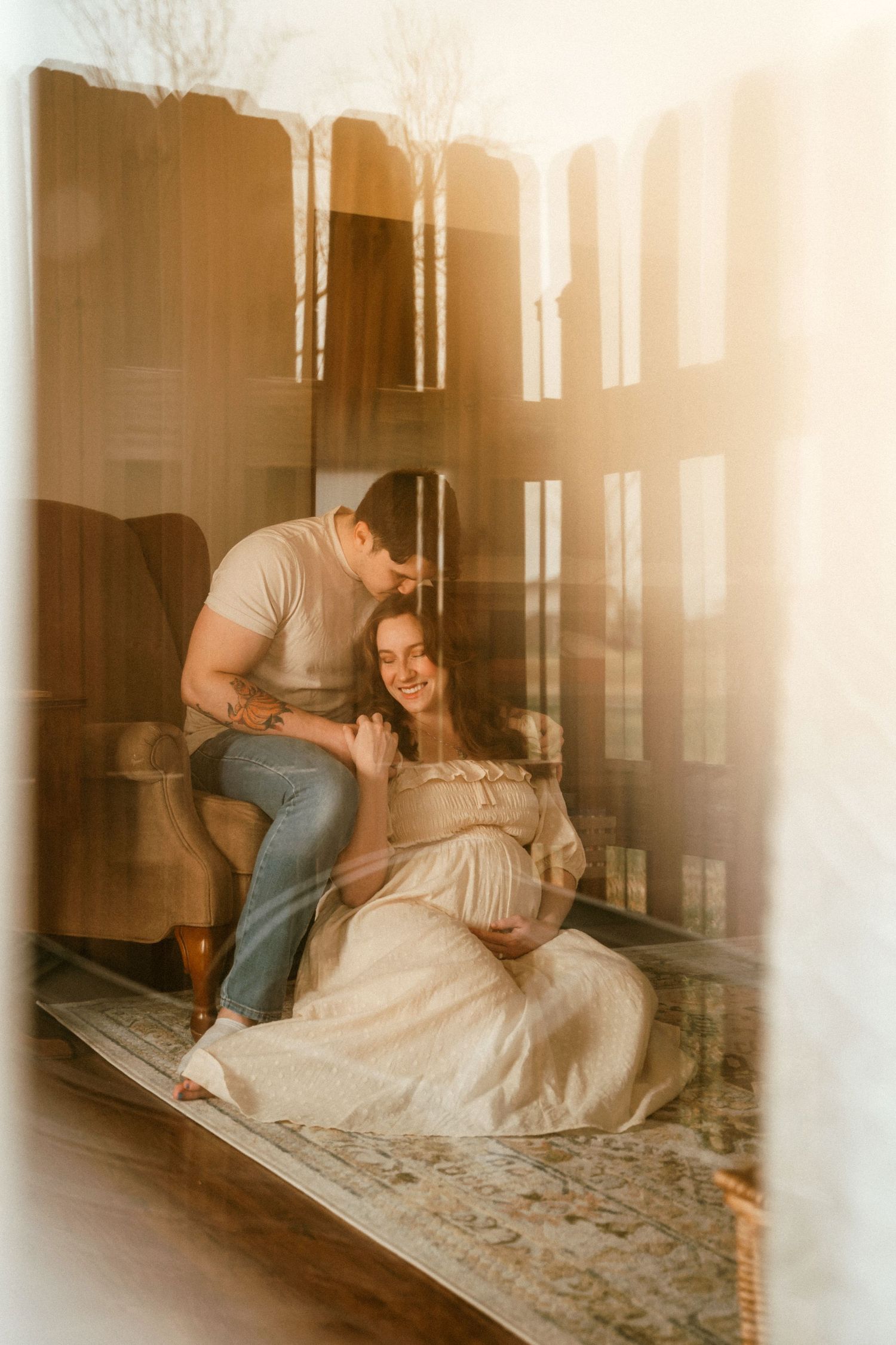 Maternity session photoshoot, in-home lifestyle, moody, vintage, grainy, couples, sweet, Altus Air Force Base Oklahoma AFB Home, Candid love