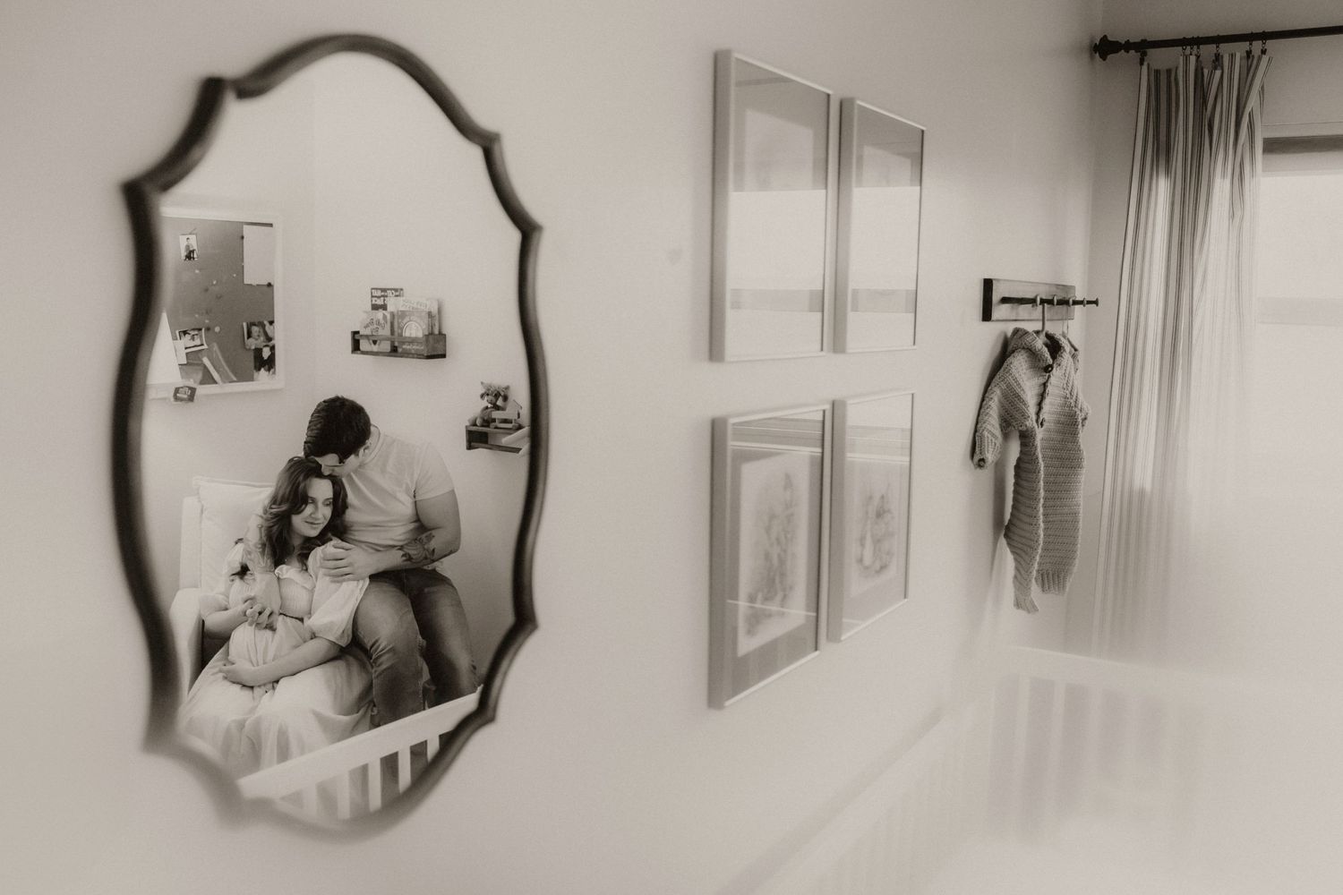Maternity session photoshoot, in-home lifestyle, moody, vintage, grainy, couples, sweet, Altus Air Force Base Oklahoma AFB Home, nursery
