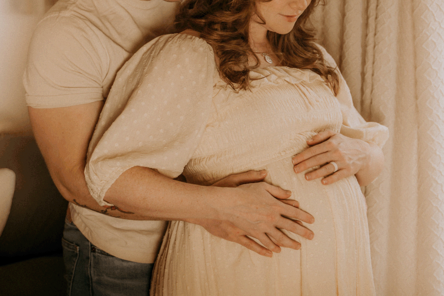 Maternity session photoshoot, in-home lifestyle, moody, vintage, grainy, couples, sweet, Altus Air Force Base Oklahoma AFB Home, Candid love