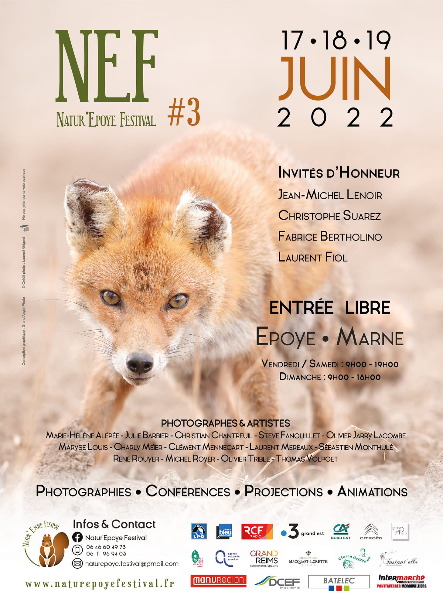 French nature and wildlife festival poster featuring a close-up of an orange fox face with event details for June 2022.
