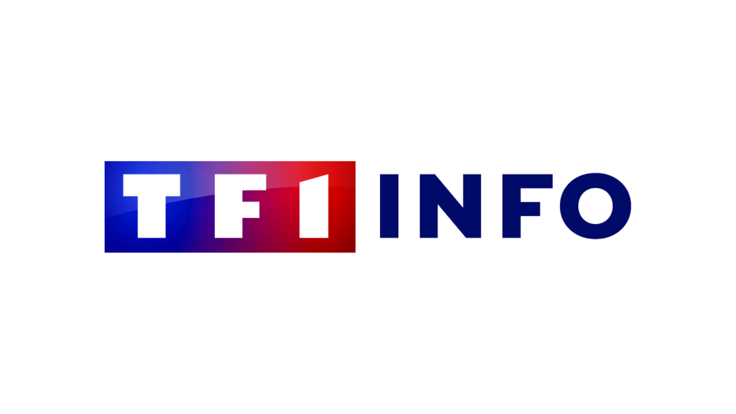 TF1 INFO logo featuring bold white letters on red and blue background, the official branding of French news channel.