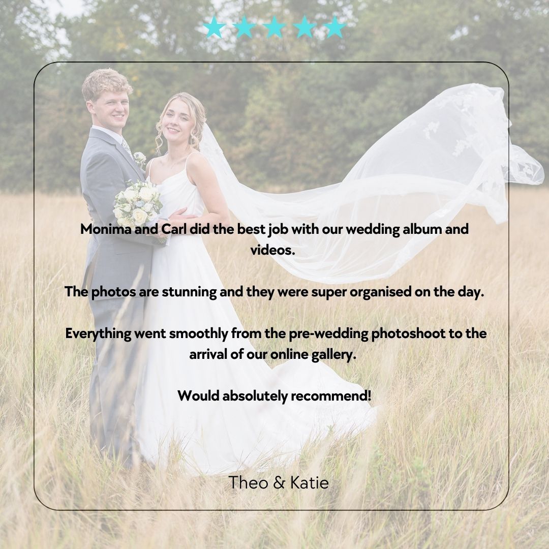 A 5 star customer testimonial of simplygreatshots photography from Theo and Katie.