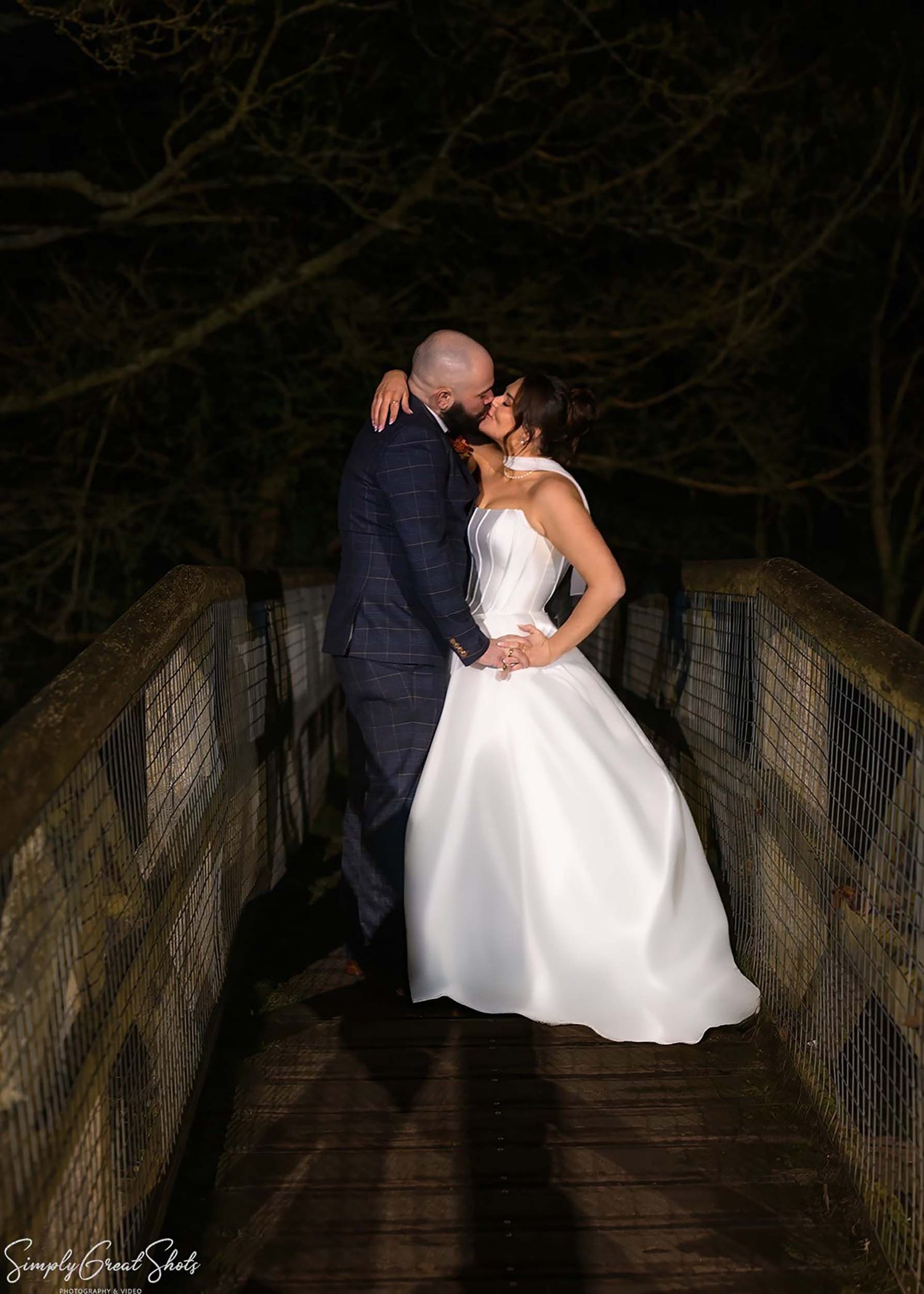 Bride and groom on the bridge over the River Avon, The Saxon Mill Warwick — Valentine's Day wedding photography by SimplyGreatShots