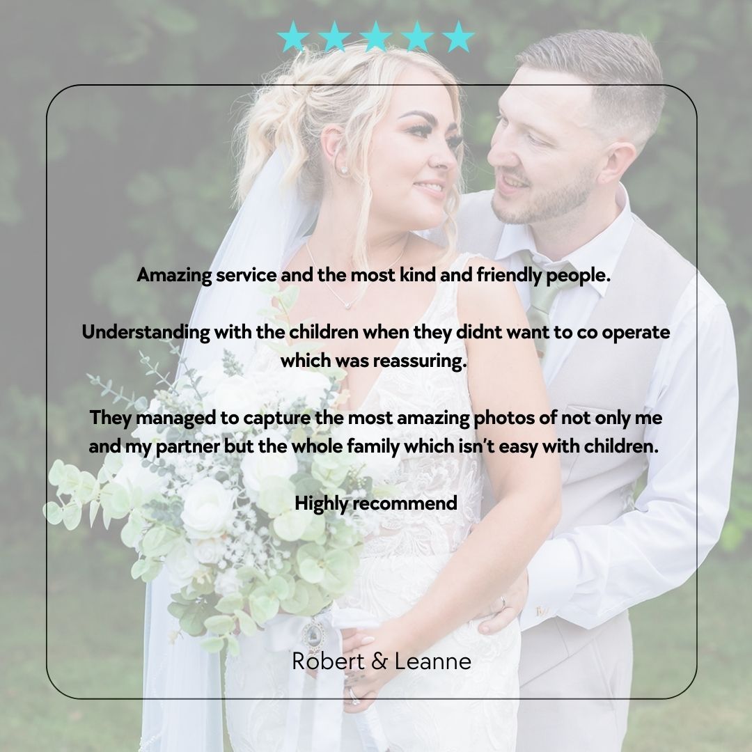 A five star customer testimonial of SimplyGreatShots Photography by Robert & Leanne