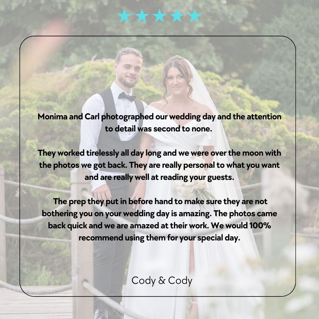 Redhouse Barn wedding photographer receives 5 star customer testimonial from Cody and Cody.