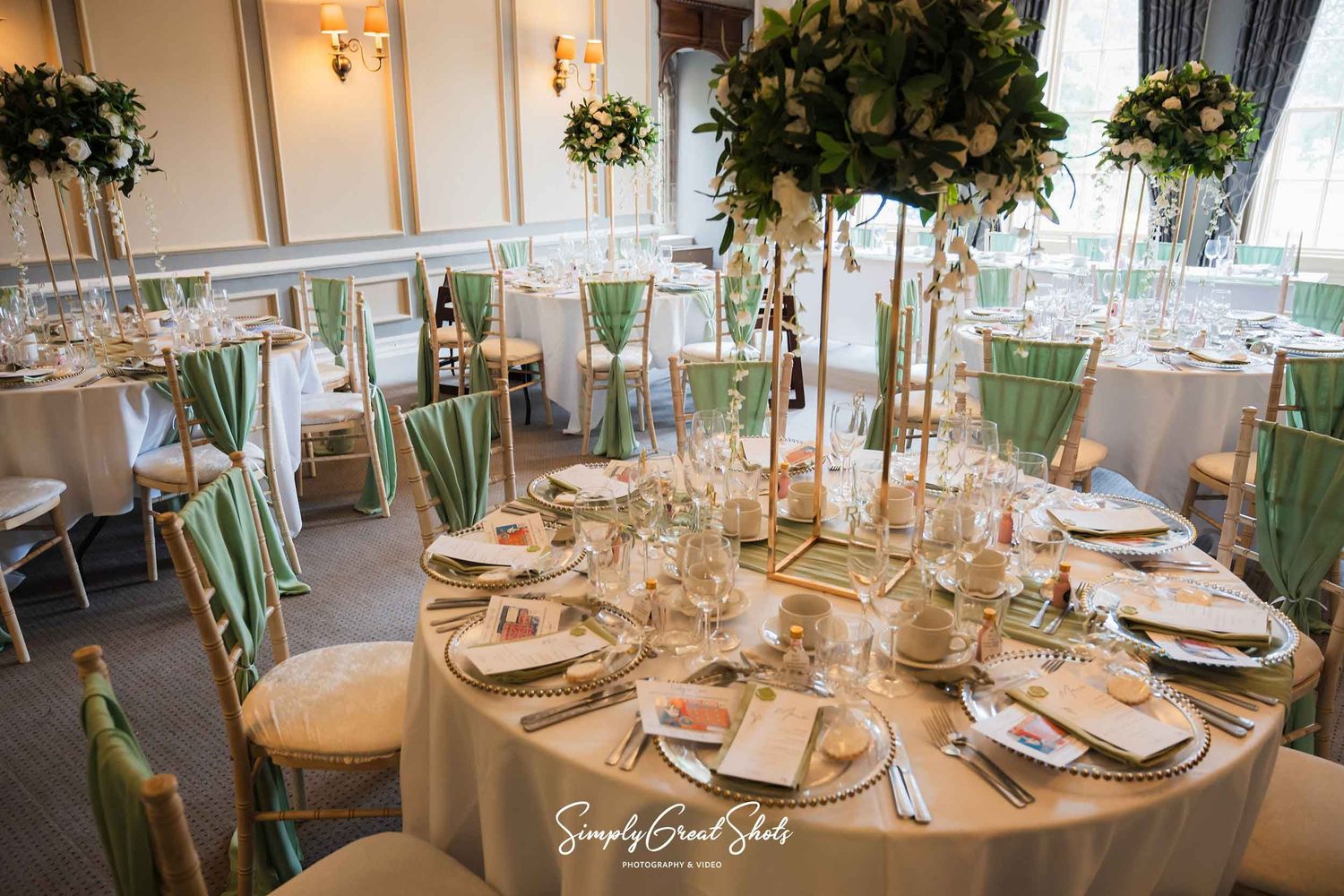 Rothley Court dressed in subtle sage tones and ready for the wedding breakfast.