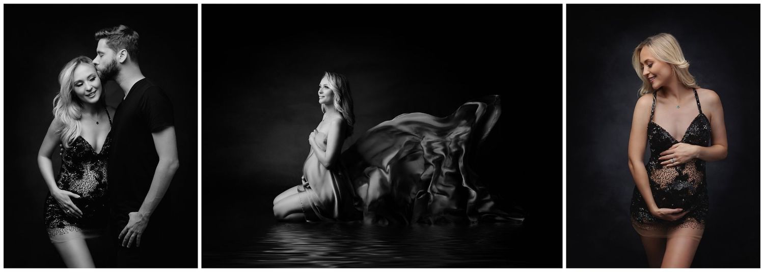 Austin maternity photography studio portraits featuring artistic black background pregnancy session by Valerie Kay Photography