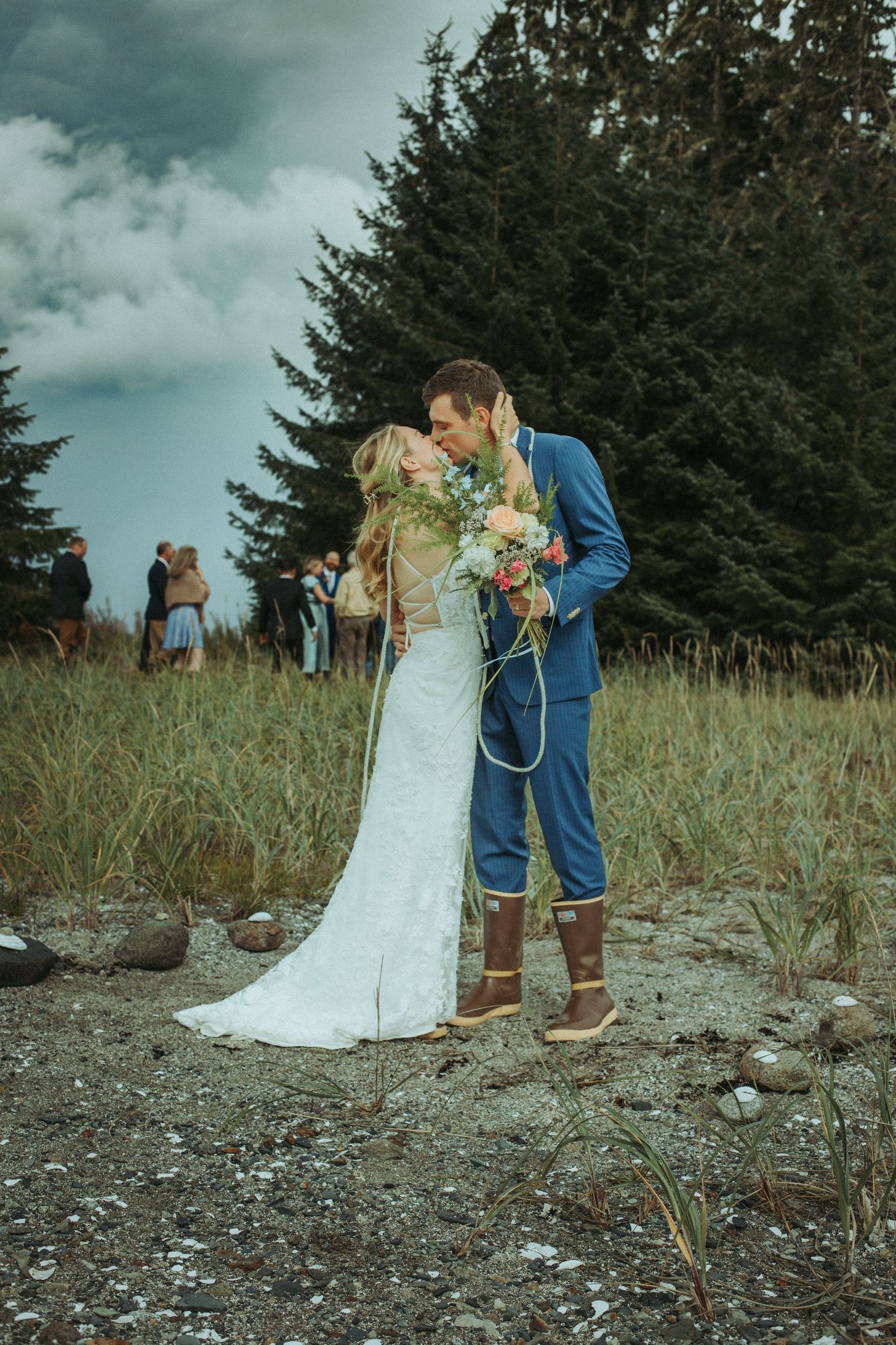 Intimate wedding and elopement portraits captured against a dramatic Pacific Northwest landscape.