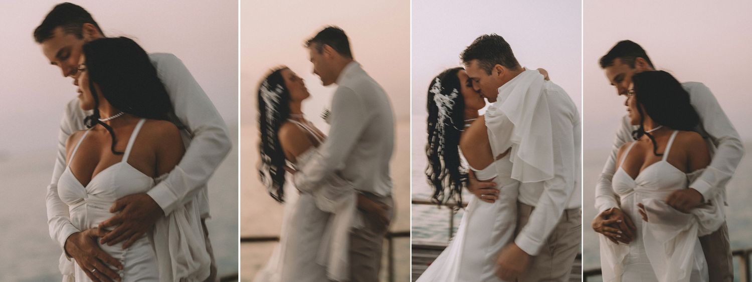 A sequence of dance steps showing a couple performing a romantic slow dance together in an intimate embrace.