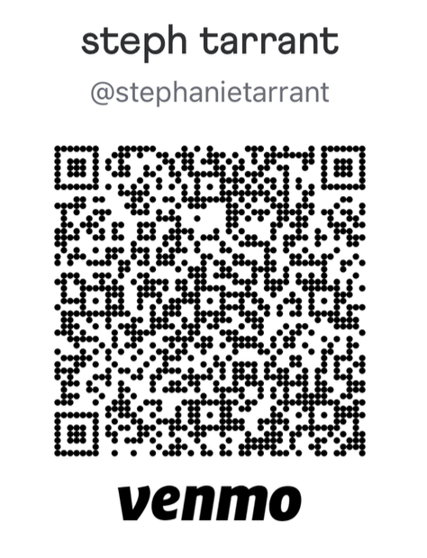 Venmo QR code payment card for Steph Tarrant with username @stephanietarrant for easy mobile payments.