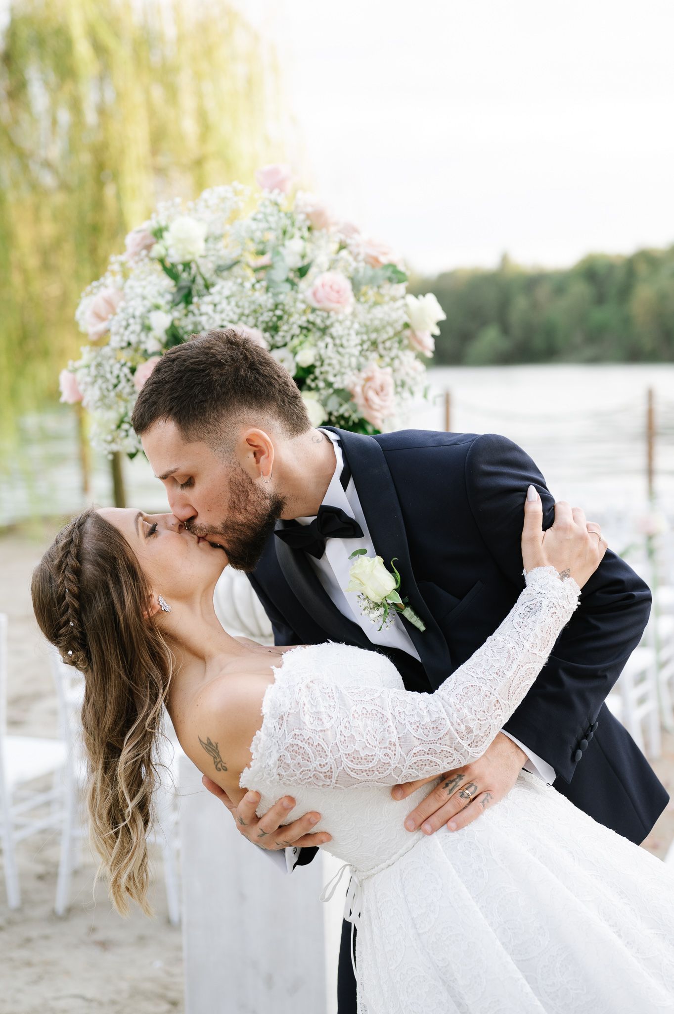 Elegant moment and couple session after wedding ceremony on Lake Garda, Italy