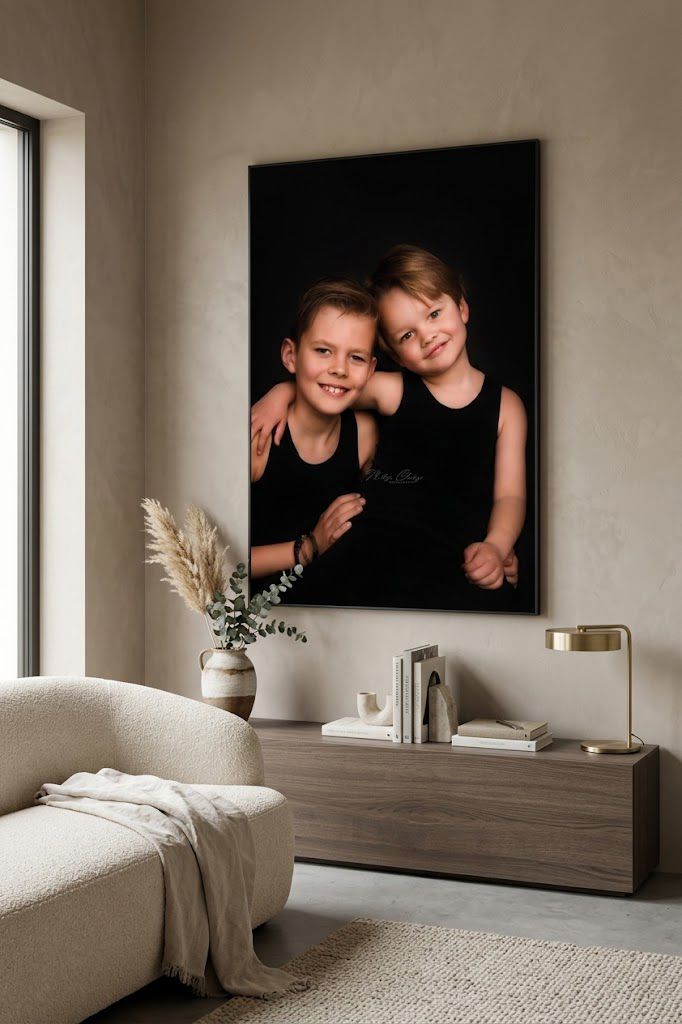 Wanddecoratie foto van kinderen met zwarte achtergrond in Zeeland