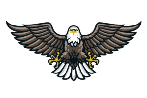 A logo design featuring a spread-winged bald eagle with the text 'Eagle Pride Martial Arts' below it.