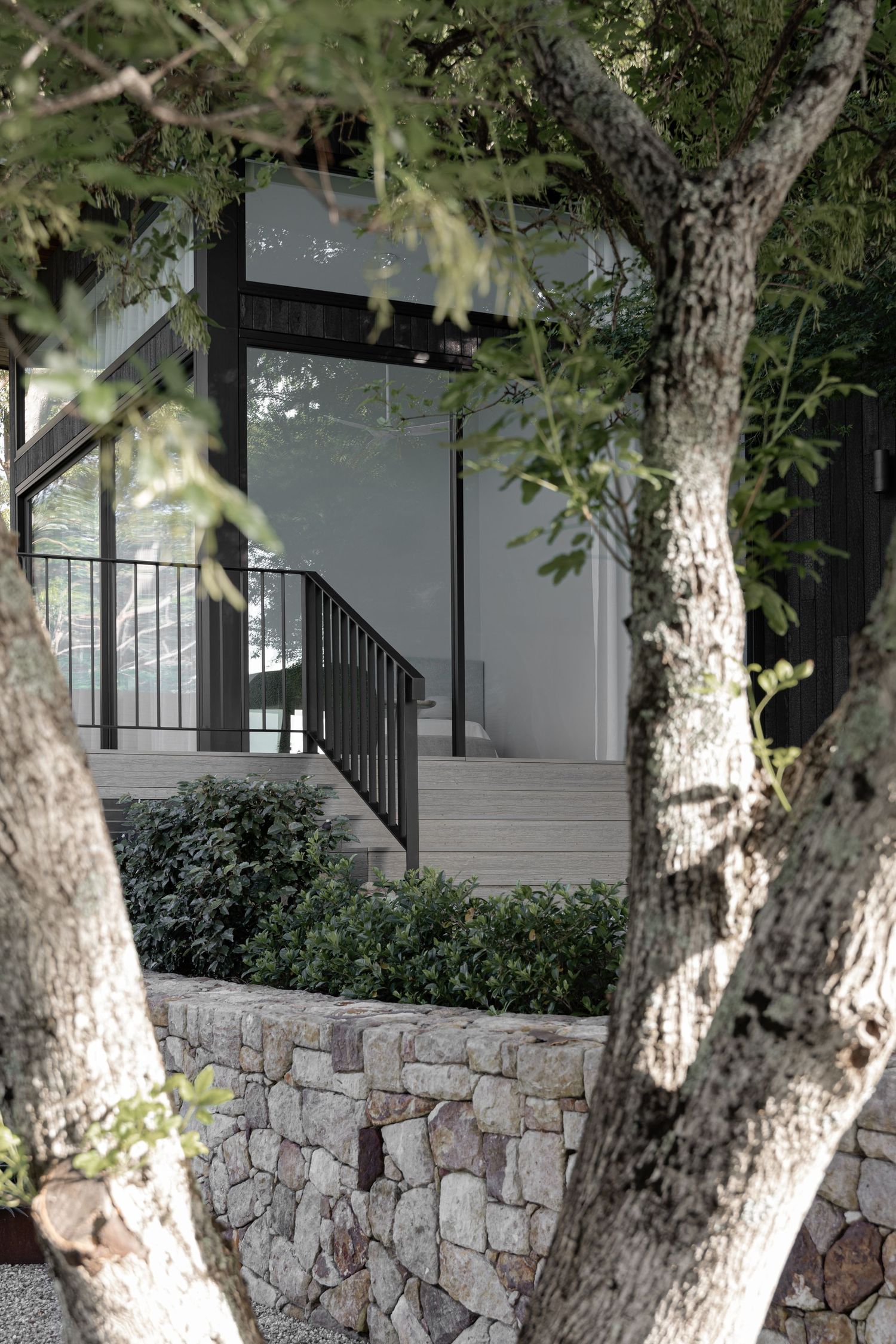 Balustrade, stone wall and landscaping at a luxury home in Berry, NSW.