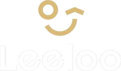 Simple black and white logo with smiling face icon for Leeloo brand.