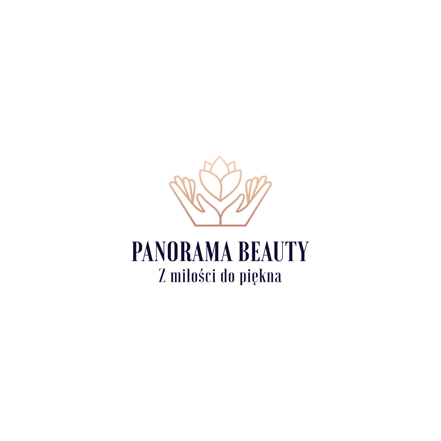 Minimalist beauty logo featuring abstract lotus flower hands in rose gold.