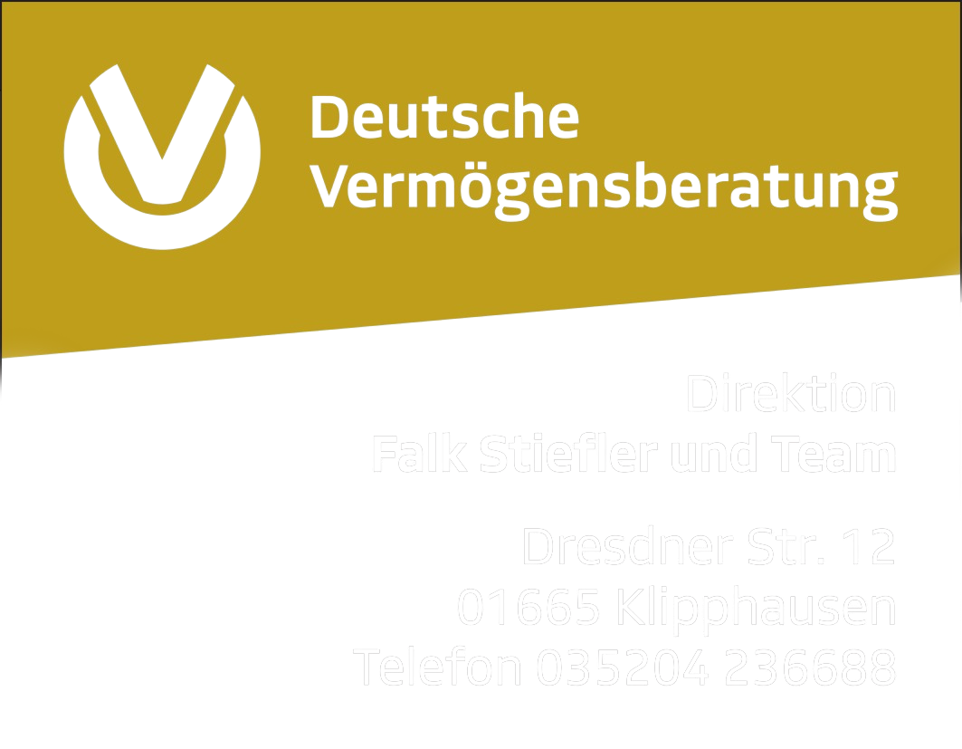 Gold colored corporate logos for Deutsche Bank and Deutsche Vermögensberatung on a yellow background.