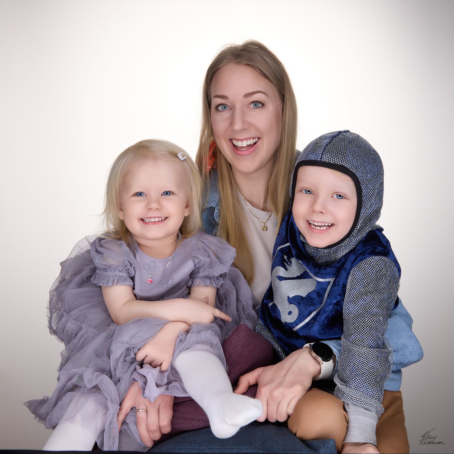 Series of joyful family moments captured against a white studio background.