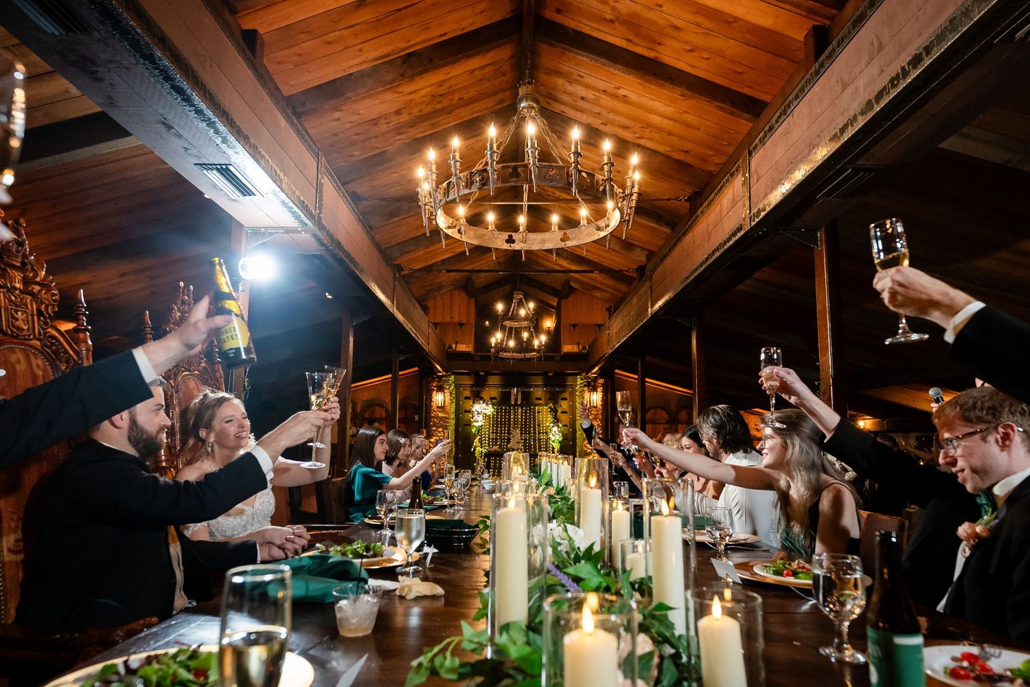 Wedding guests celebrating together during a lively Florida wedding reception