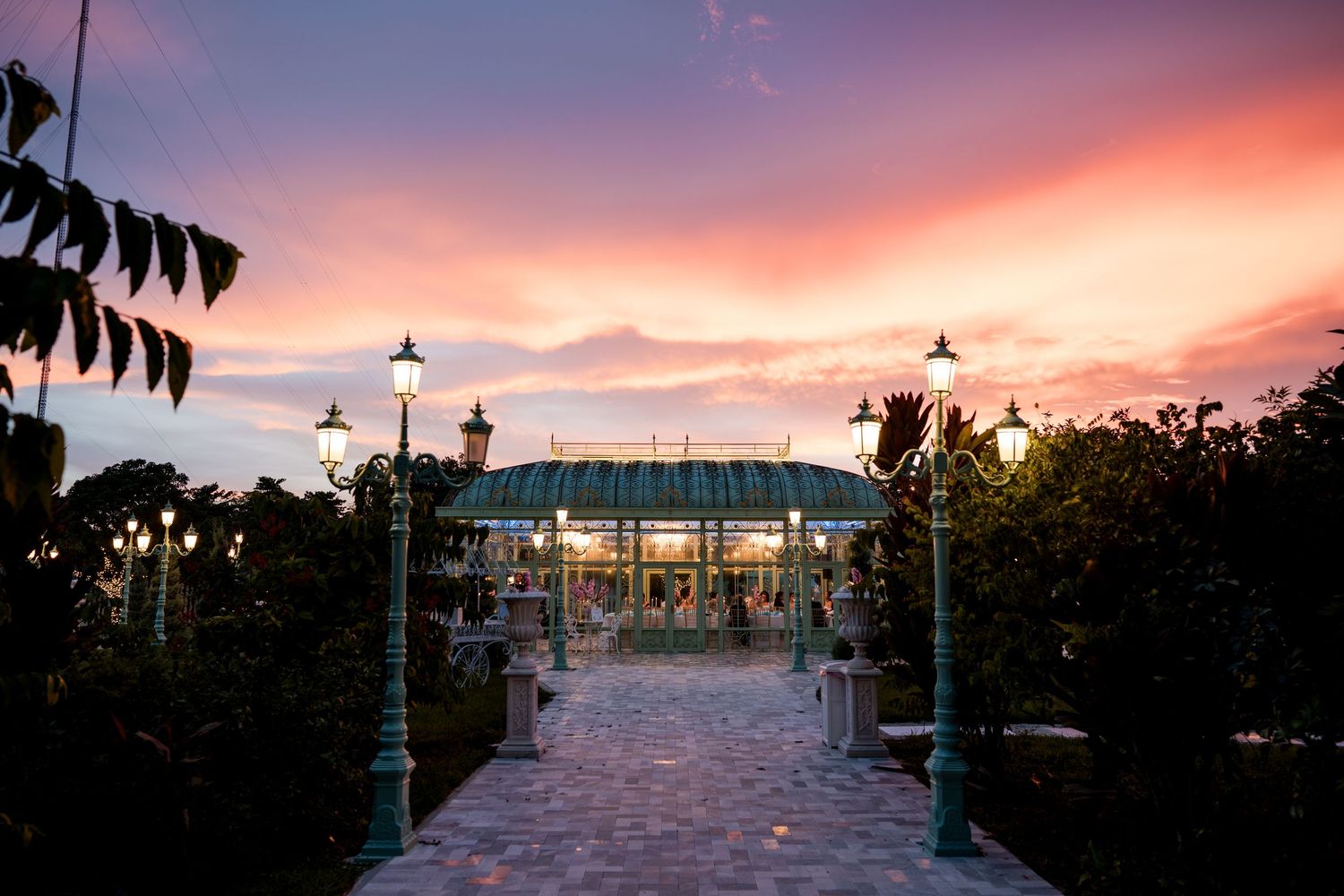 Sunset view of the outdoor wedding setting at Casa Ylang Ylang