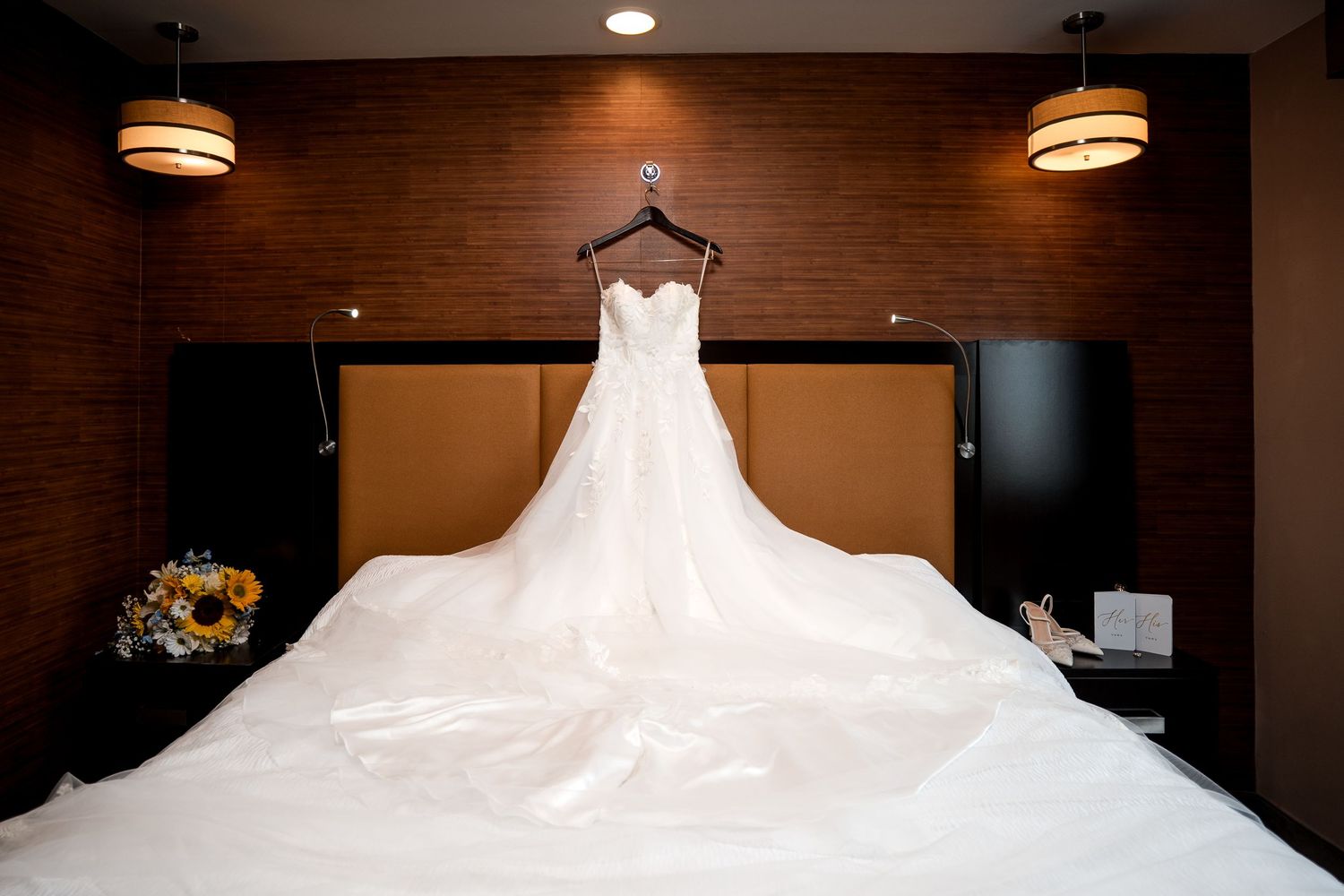 Wedding dress displayed before a Miami wedding ceremony