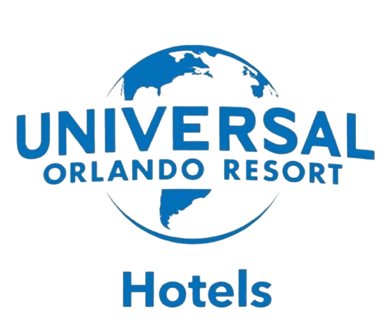 Universal Orlando Resort Hotels logo featuring a blue globe graphic with bold text on white background.