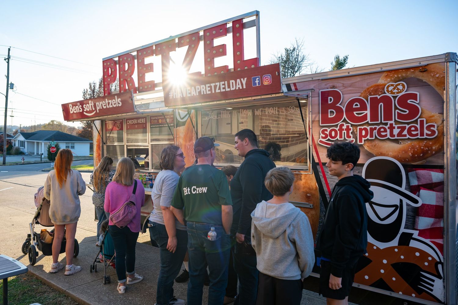 Customers lining up at Ben's Soft Pretzels food truck at Christkindlmarkt in Ferdinand Indiana.