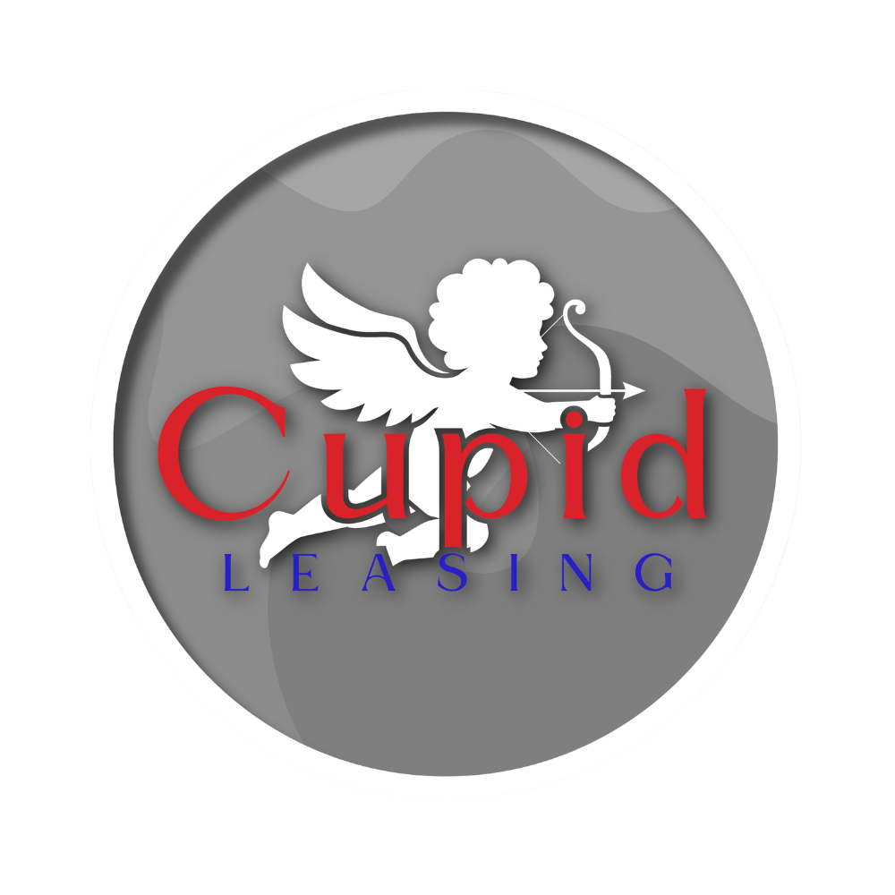 Cupid Leasing company logo featuring a white cherub with bow and arrow on a gray circular button.