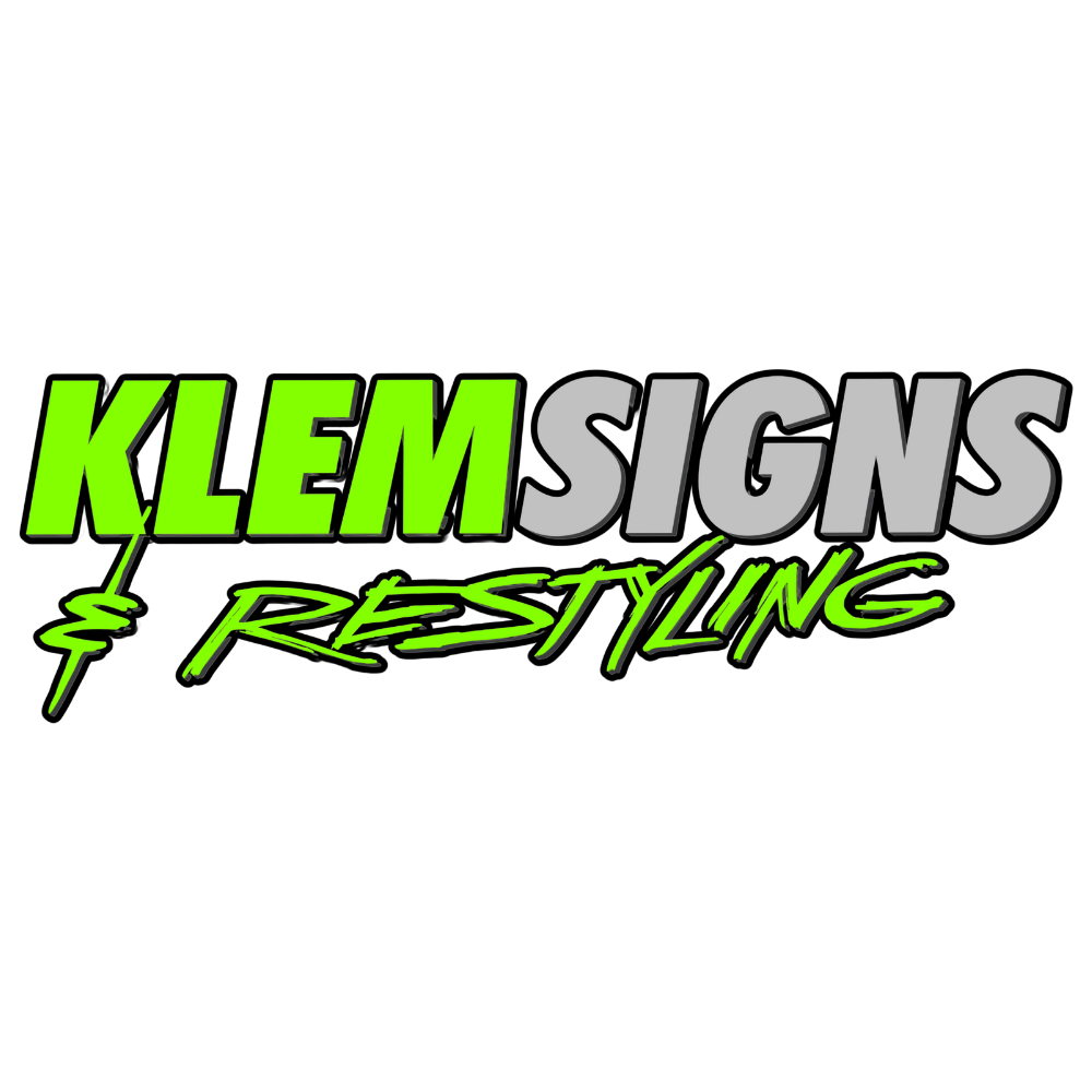 Klem Signs & Restyling logo with bold green and gray lettering on a white background.