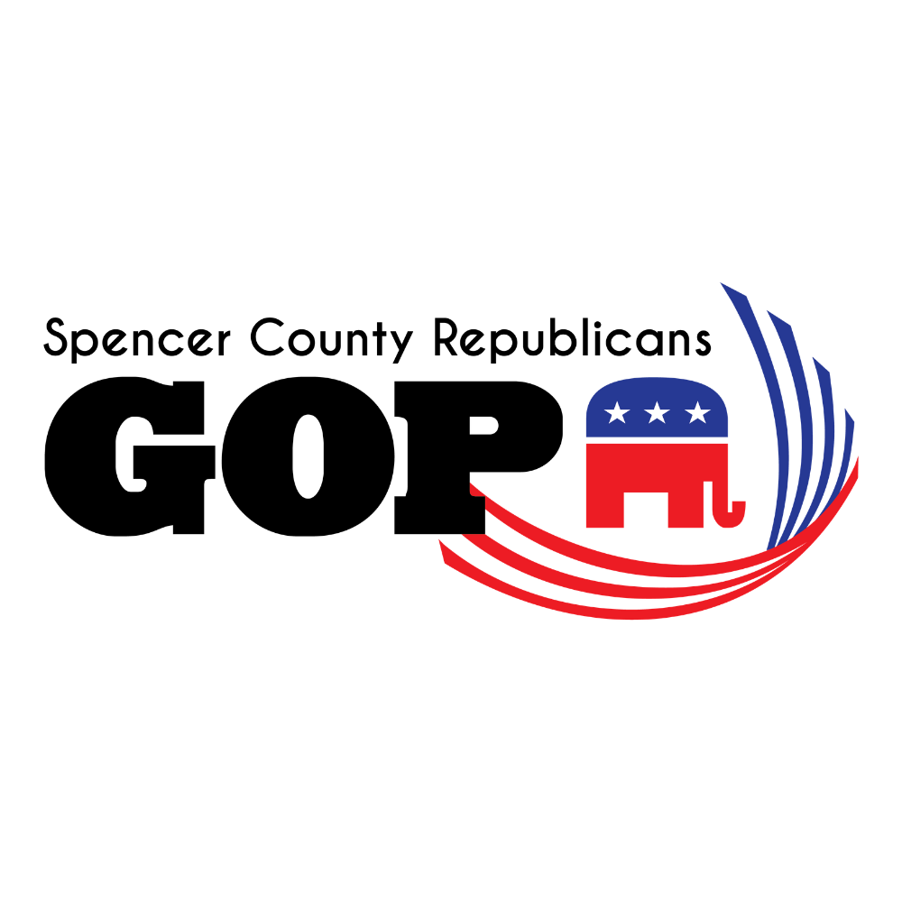 Spencer County Republicans GOP logo with elephant mascot and red, white, and blue swoosh design.