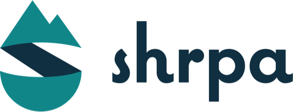 Shrpa logo featuring a teal water drop icon with mountain design beside dark text.