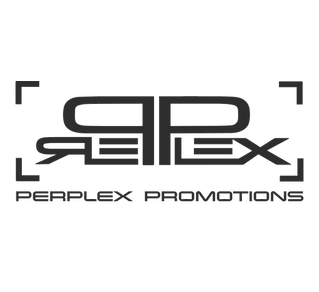 Black and white minimalist logo design for Perplex Promotions with geometric elements.