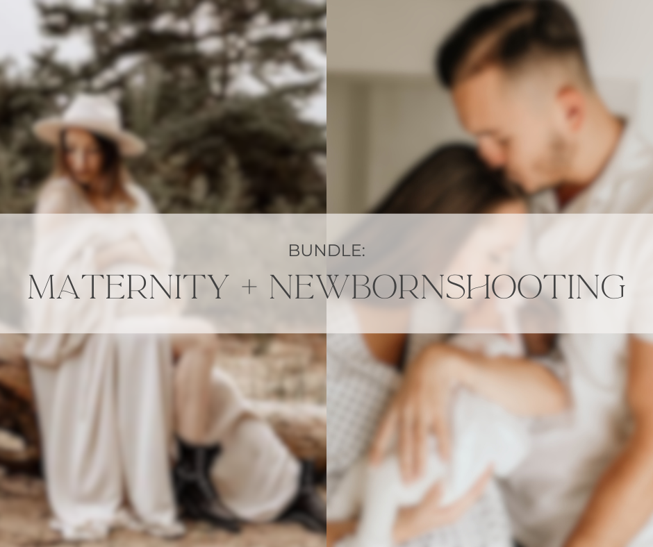 Collection of soft and romantic maternity and newborn photography session previews in neutral tones.