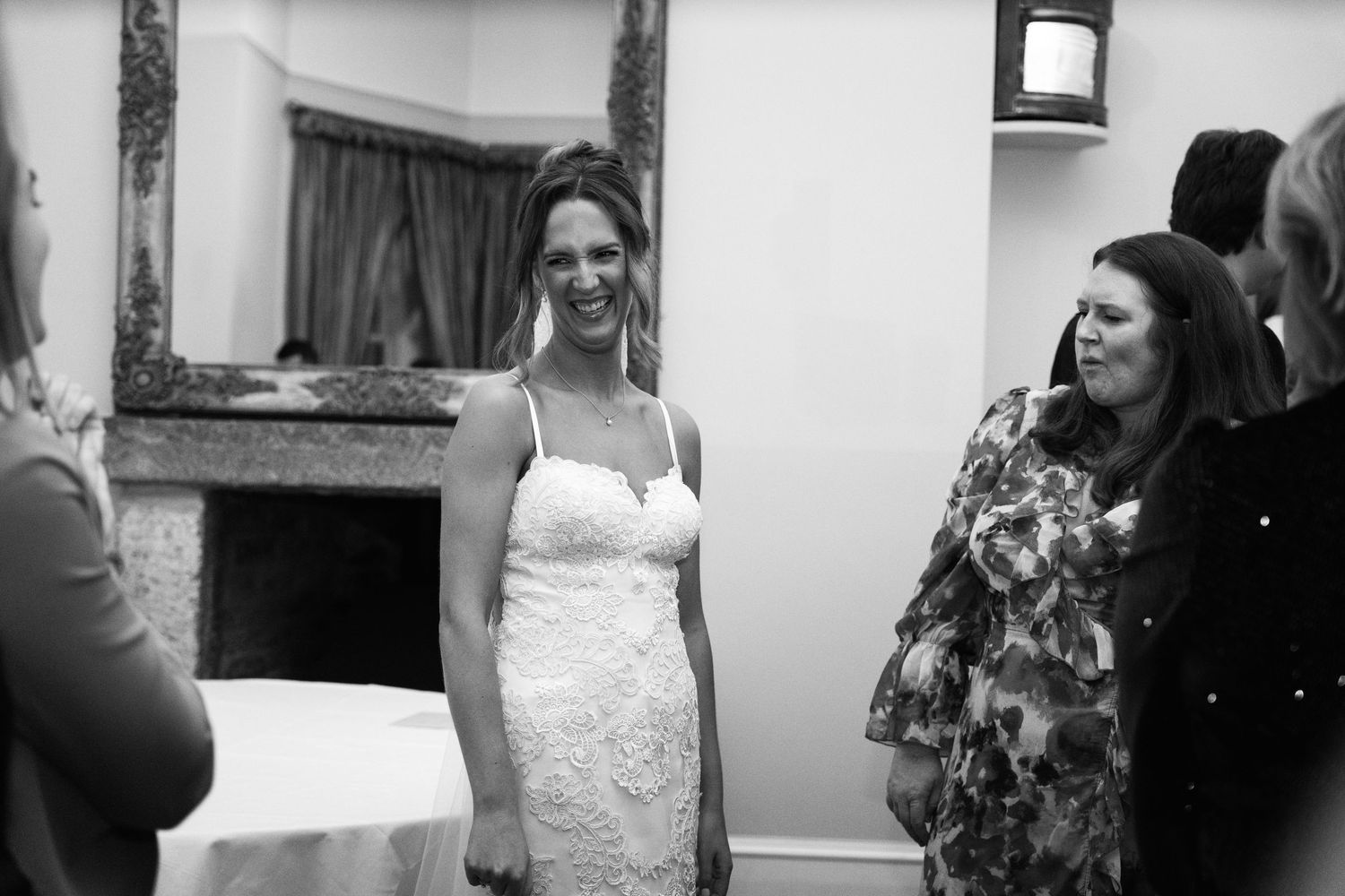 Black and white photo series showing emotional reactions during a special event.