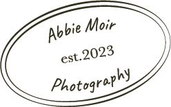 Oval logo for Abbie Moir Photography, established 2023, featuring elegant text in a minimalist double-border design.