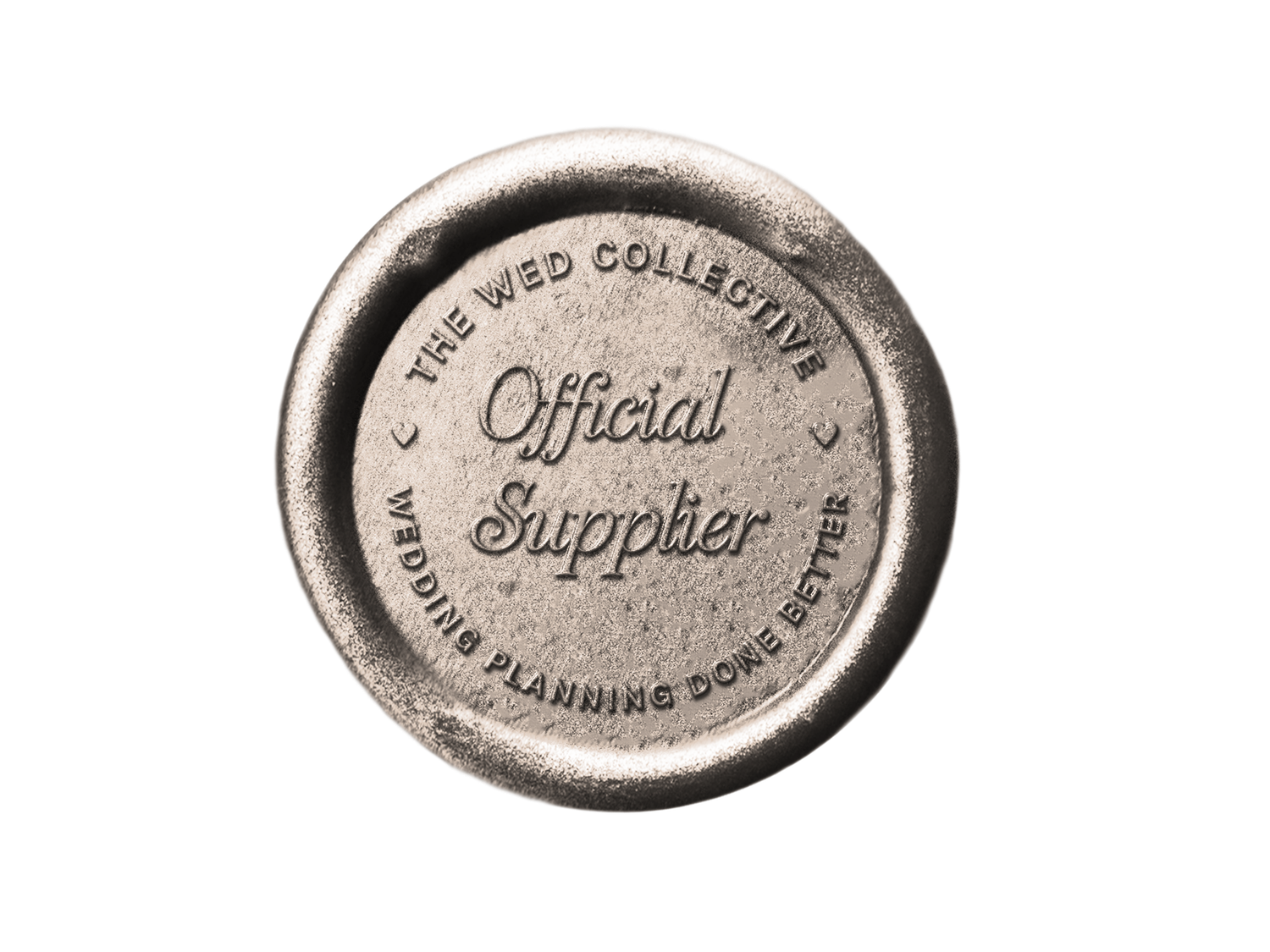 Vintage wax seal stamps showing official supplier and collector markings in antique silver tones.