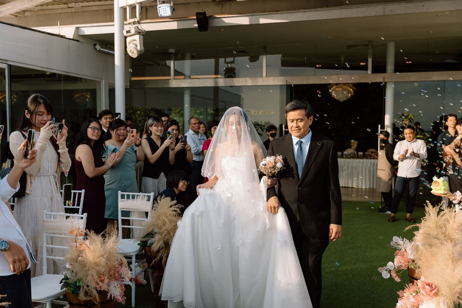 Wedding celebration with indoor reception and dancing.