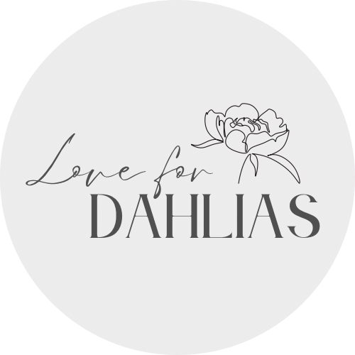 Minimalist floral branding design featuring 'DAHLIAS' text in elegant typography.
